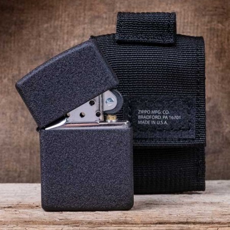 Etui briquet Zippo en cuir noir - attache en métal