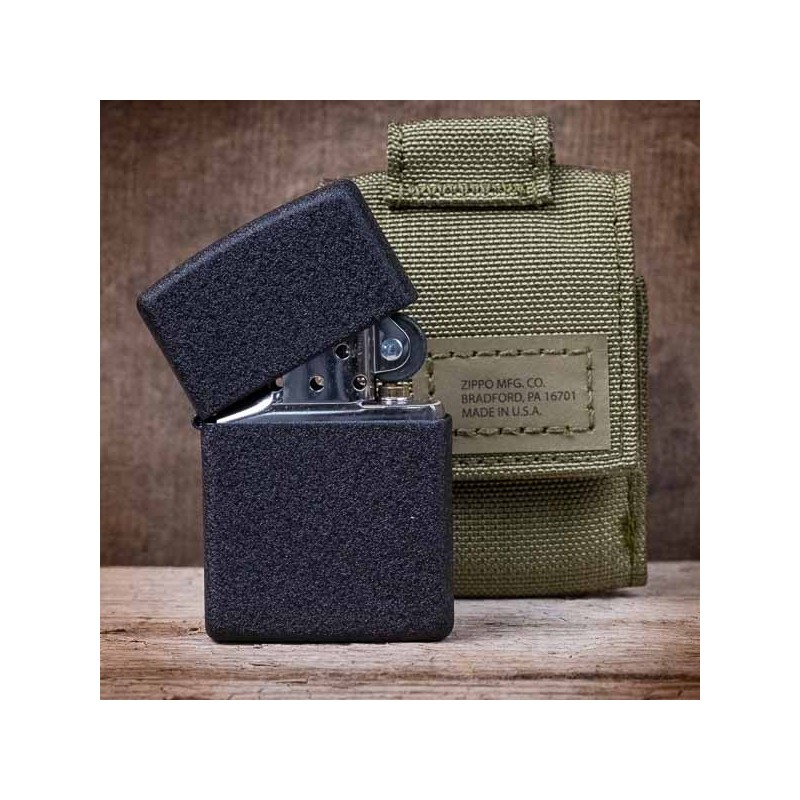 Ensemble Briquet Black Crackle et étui Cordura Noir  Made in USA