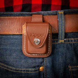 Étui ceinture pour Zippo en cuir brun