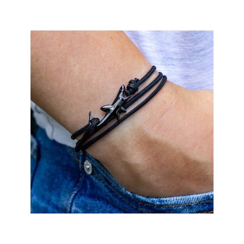 Bracelet Requin noir cordon noir  CAPE CLASP - made in USA