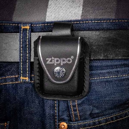 Étui ceinture pour Zippo en cuir Noir