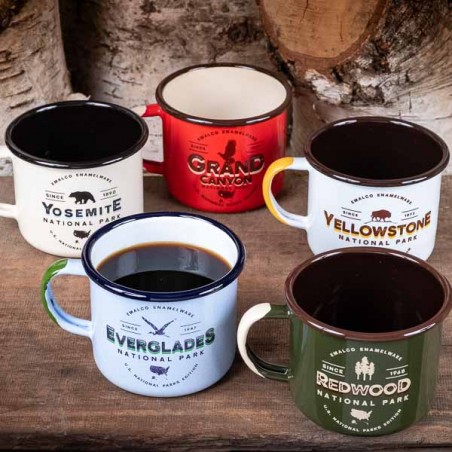 Set de 5 grands mugs en acier émaillé, Parcs Nationaux Américains