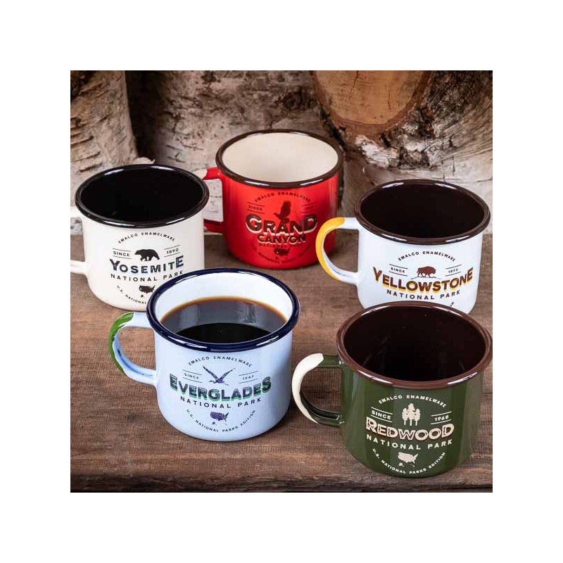 Set de 5 grands mugs en acier émaillé, Parcs Nationaux Américains