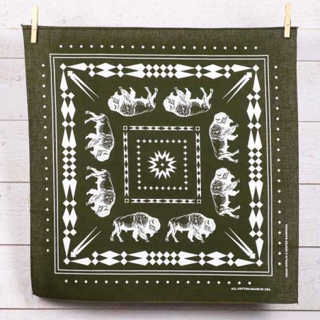 Bandana buffalo Olive green 100% coton Made in USA