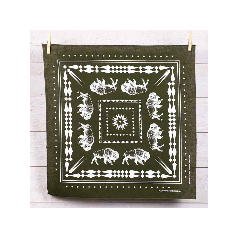 Bandana buffalo Olive green 100% coton Made in USA