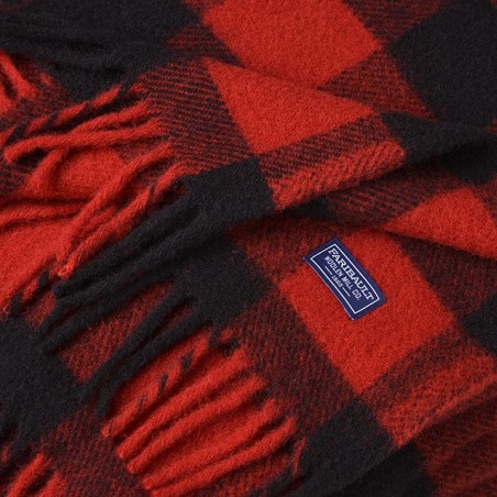 Buffalo Plaid Fringe Wool Throw - Heather Red/Black