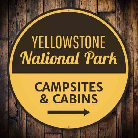 Panneau métal signalétique Yellowstone Campsites Made in USA