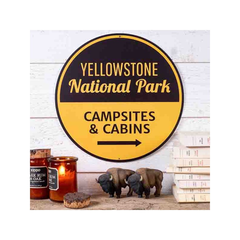 Panneau métal signalétique Yellowstone Campsites Made in USA