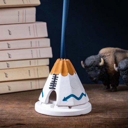 White Teepee burner with Pinon natural wood incense made in USA