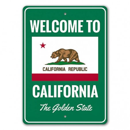 Panneau métal signalétique WELCOME TO CALIFORNIA Made in USA