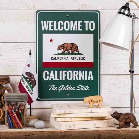 Panneau métal signalétique WELCOME TO CALIFORNIA Made in USA