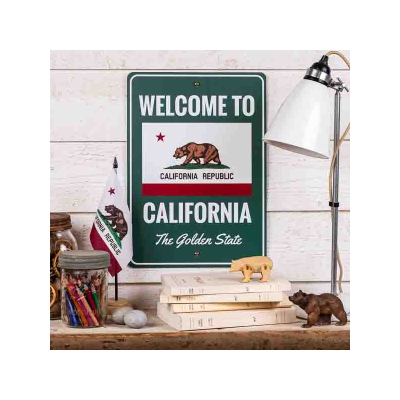 Panneau métal signalétique WELCOME TO CALIFORNIA Made in USA