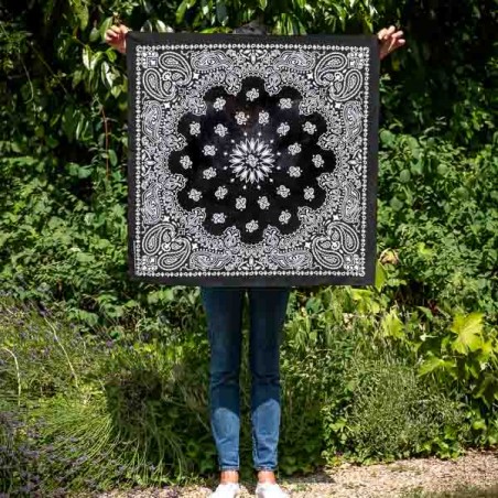 Giant bandana XXL black paisley pattern Made in USA