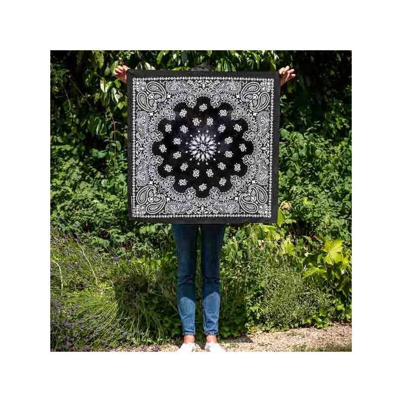 Giant bandana XXL black paisley pattern Made in USA