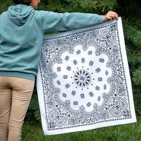 Giant bandana XXL White paisley pattern Made in USA