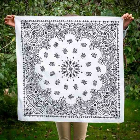 Giant bandana XXL White paisley pattern Made in USA