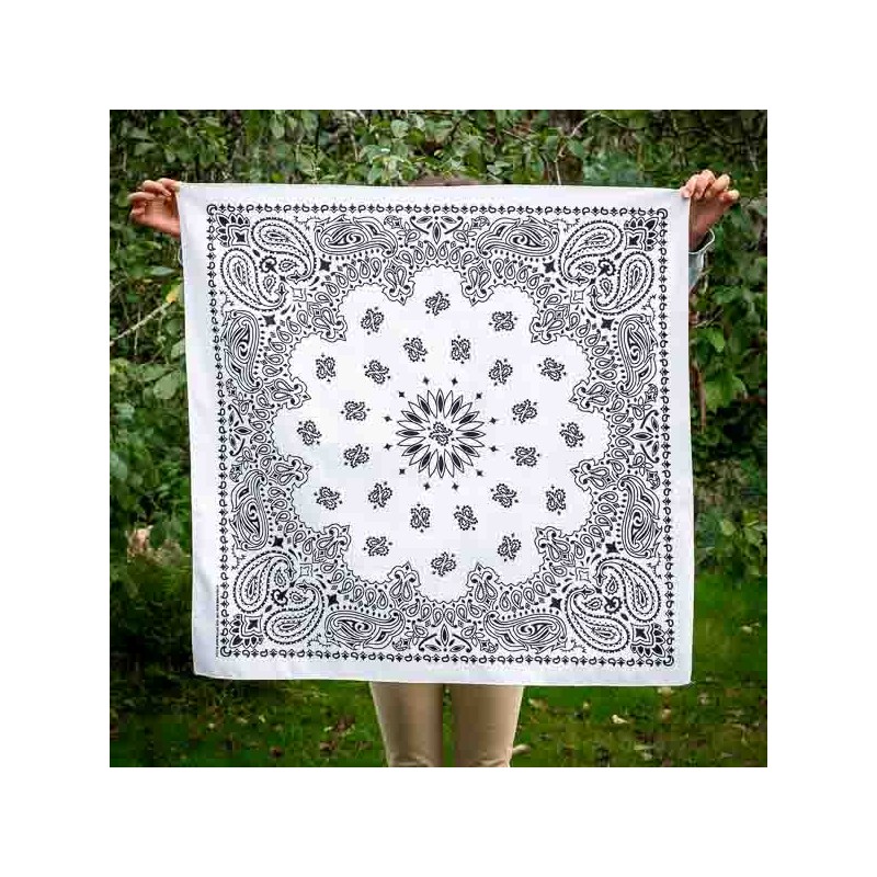 Giant bandana XXL White paisley pattern Made in USA