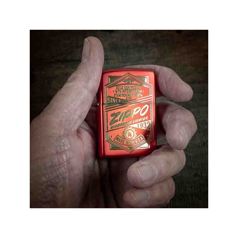 Zippo Retro Design Metallic Red Zippo Windproof Pocket Lighter