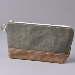 Gray Canvas Brass Zippered Pouch