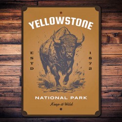 Panneau métal signalétique Bison Yellowstone Made in USA