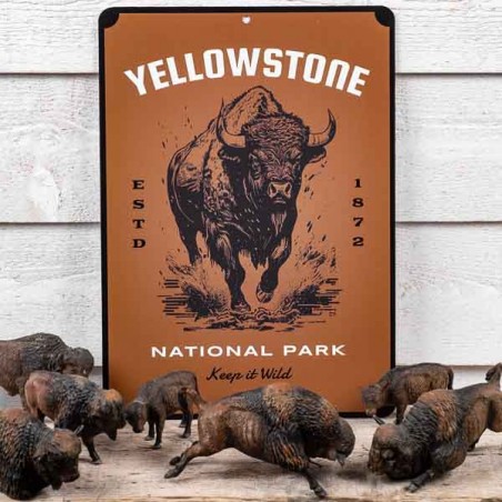 Panneau métal signalétique Bison Yellowstone Made in USA