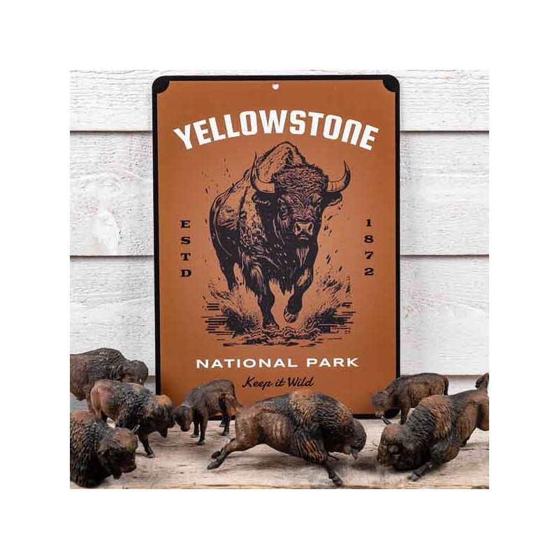 Panneau métal signalétique Bison Yellowstone Made in USA