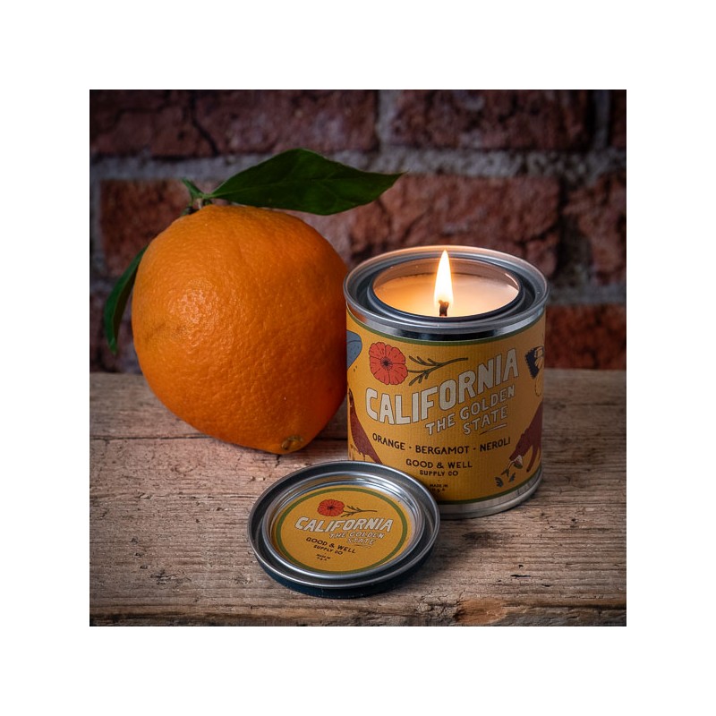 Scented candle in a metal tin – California