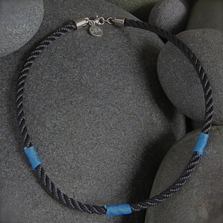 COLLIER MARINE TRESSE NOIR/BLEU made in USA