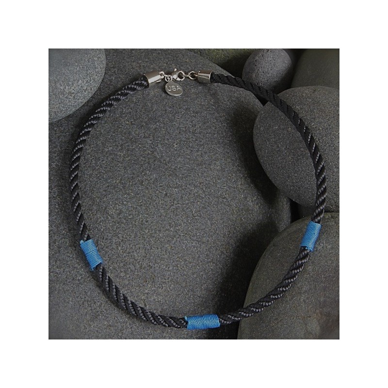 COLLIER MARINE TRESSE NOIR/BLEU made in USA