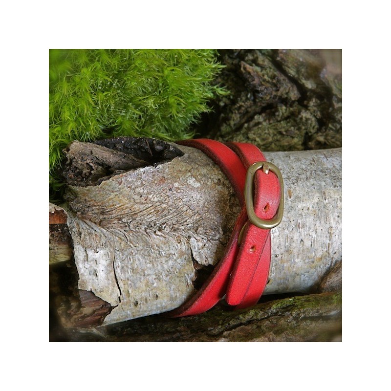 Red leather bracelet with oval buckle by KIKA NY made in USA