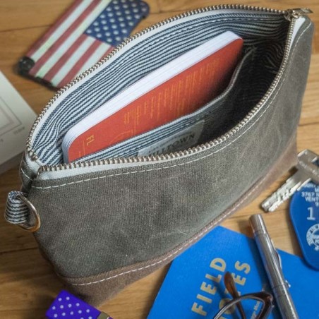 WAXED CANVAS UTILITY ZIPPER POUCH SLATE 9"x5.5"x 2"