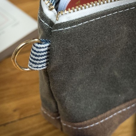 WAXED CANVAS UTILITY ZIPPER POUCH SLATE 9"x5.5"x 2"