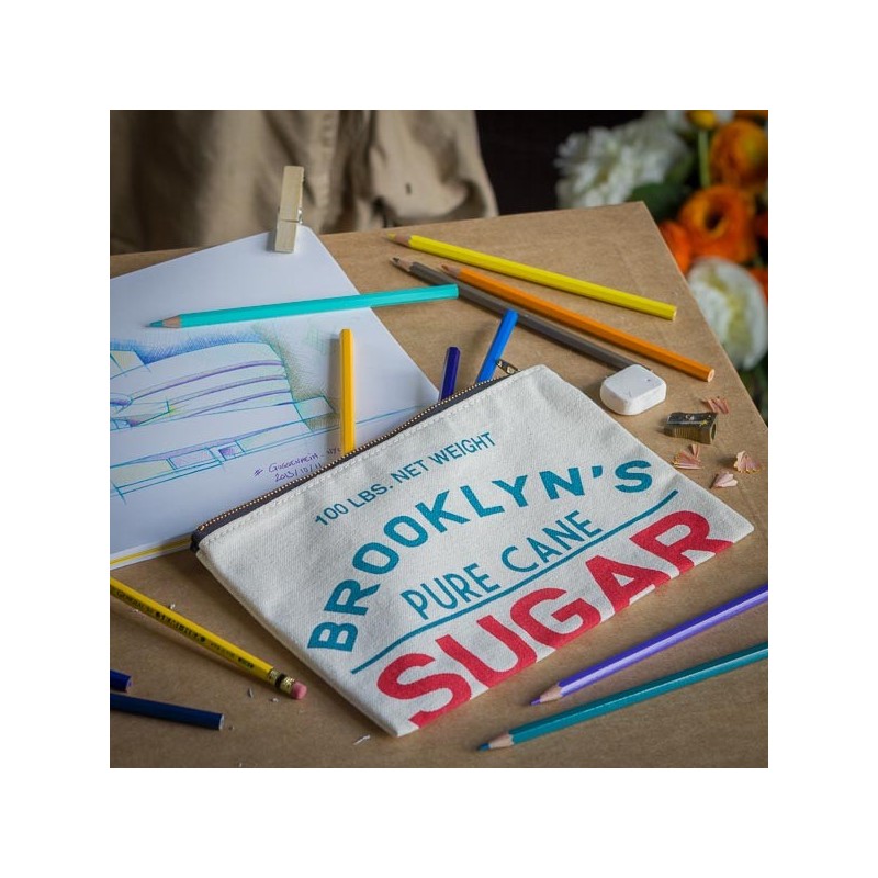 Screen printed canvas zipper pouch - Sugar sack - Made in Brooklyn, NY