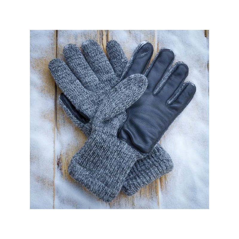 GANTS LAINE CHARCOAL & CUIR NOIR made in USA