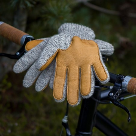 lined ragg wool Glove with Deerskin PalmTraditional Grey