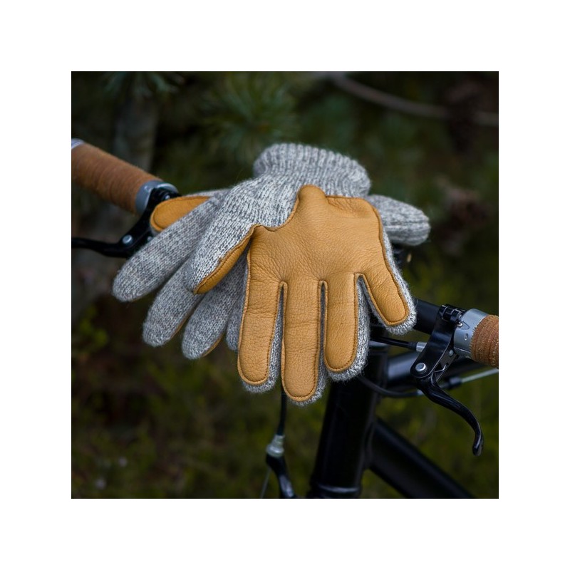 lined ragg wool Glove with Deerskin PalmTraditional Grey