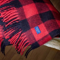 Buffalo Plaid Fringe Wool Throw - Heather Red/Black