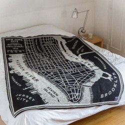 New York City Vintage Map Wool Throw - Black/Smoke 