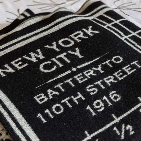 New York City Vintage Map Wool Throw - Black/Smoke 