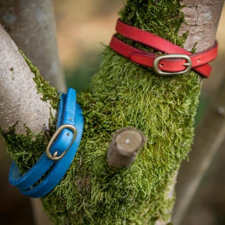 Red leather bracelet with oval buckle by KIKA NY made in USA