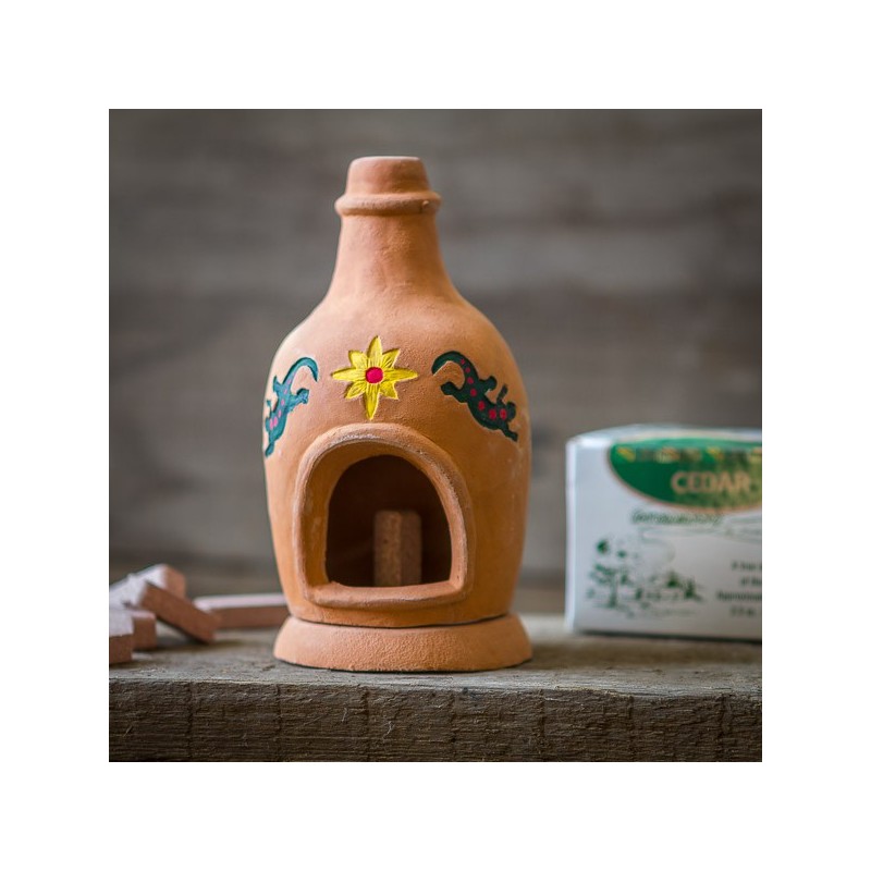 Chiminea Fireplace with Cedar wood incense.