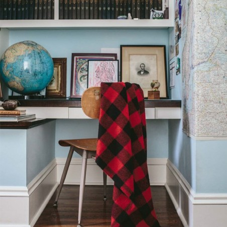 Buffalo Plaid Fringe Wool Throw - Heather Red/Black