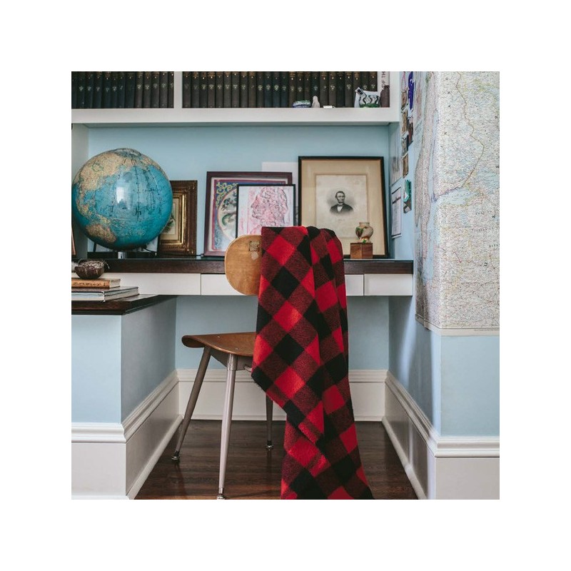 Buffalo Plaid Fringe Wool Throw - Heather Red/Black