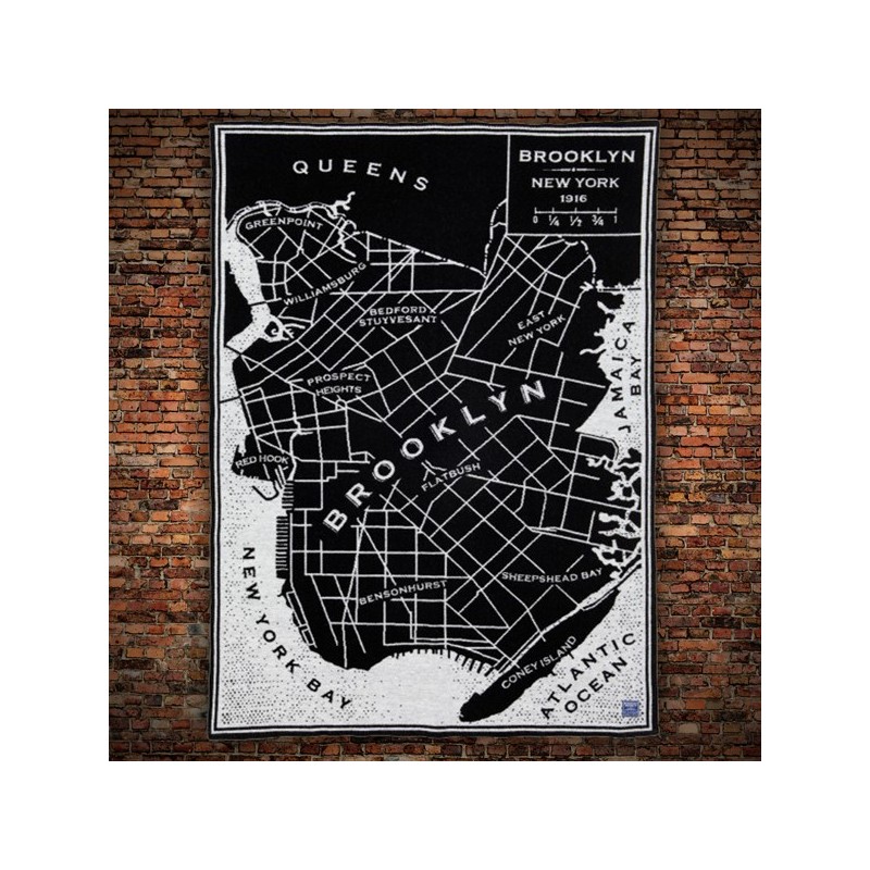 brooklyn Vintage Map Wool Throw - Black/Smoke SOON