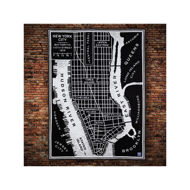 New York City Vintage Map Wool Throw - Black/Smoke 