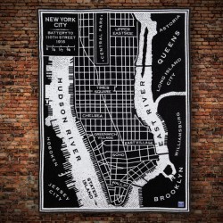 New York City Vintage Map Wool Throw - Black/Smoke 