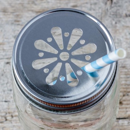 Silver Mason Jar Straw Lid - Regular Mouth