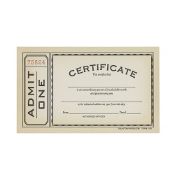 ADMIT ONE CERTIFICATE CARD Made in USA