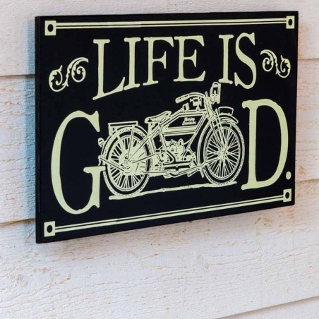 LIFE IS GOOD MOTO RETRO WOOD SIGN