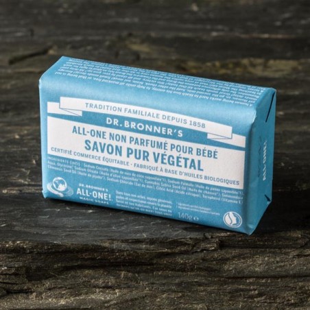 Pain de savon 140g. Non Parfumé pour bébé  - Dr. Bronner's - Made in USA